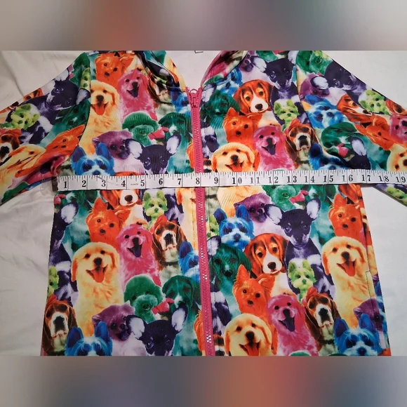 Jxstar Neon Rainbow Dogs - Zip-Up Christmas Holiday Hoodie Size 150 (10–11Y) - Picture 3 of 7
